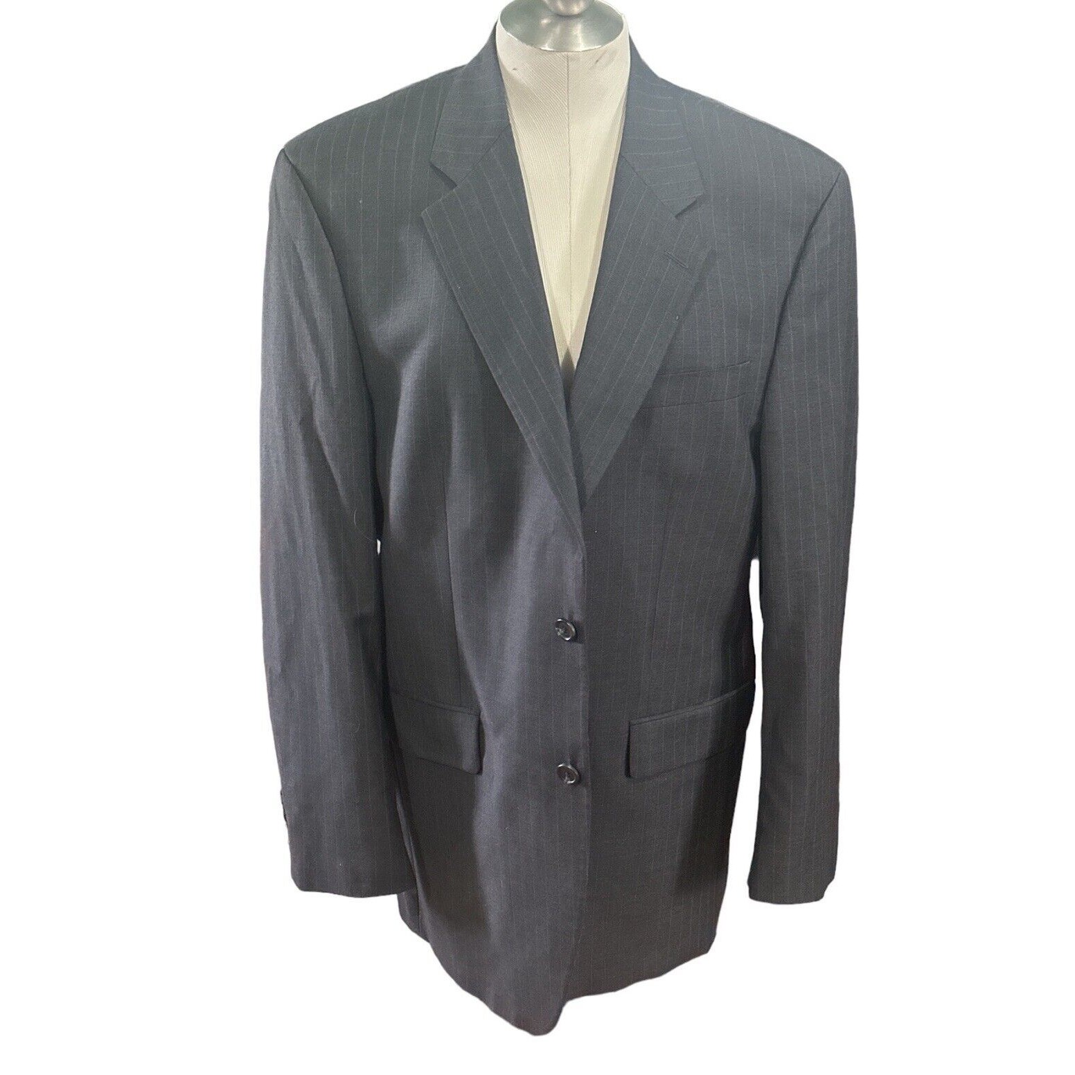 Lrl Ralph Lauren 2 Piece Suit Mens 4dark Gray Pinstripe Wool Pleated 44l 38x32